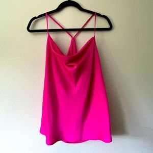 NWT Neon Pink Cowl Neck Satin Racerback Cami